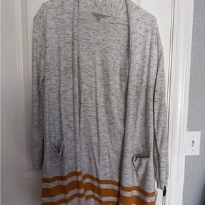 41 Hawthorn Gray Open-Front Cardigan with Mustard Stripes